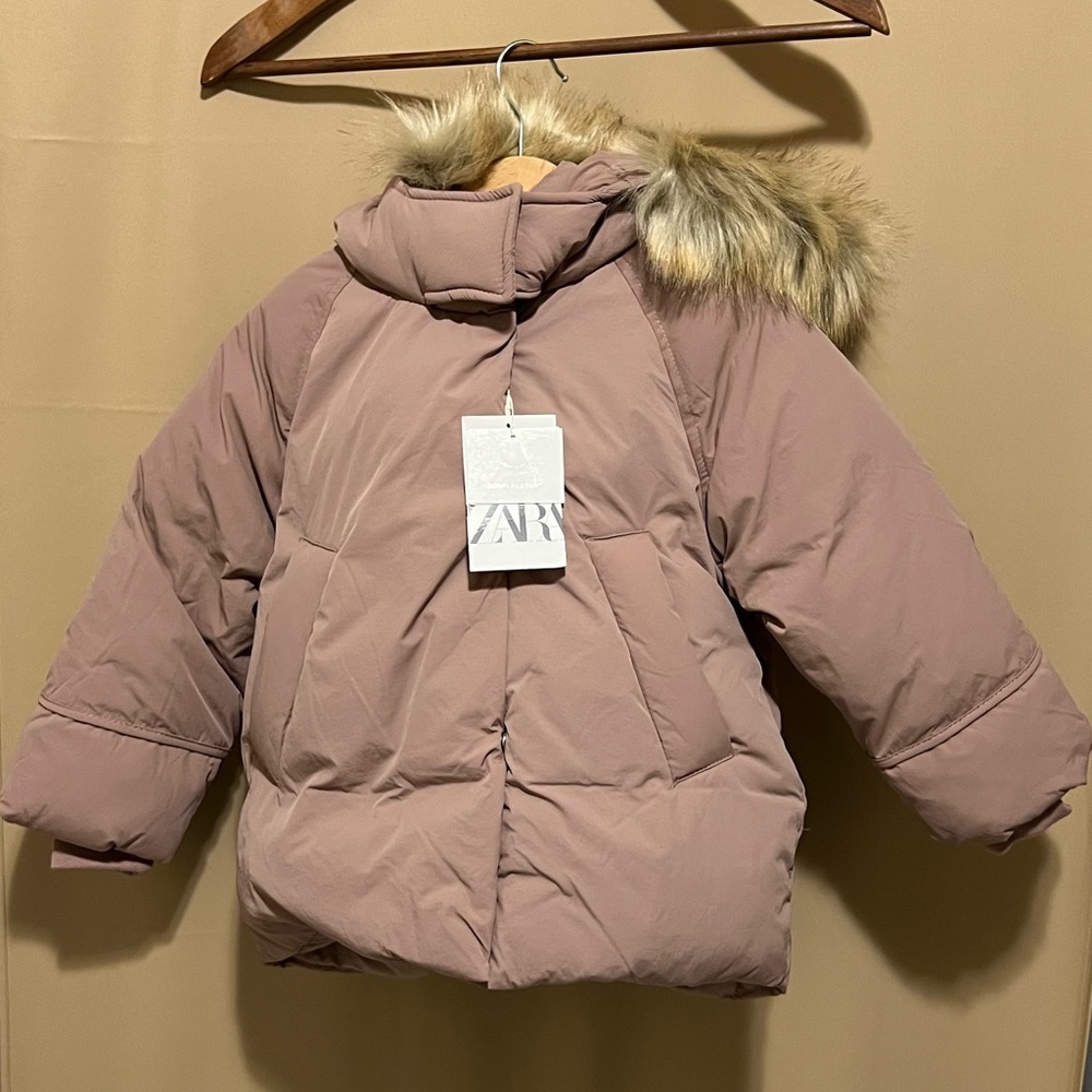 Zara 3-4 year old lavender purple down jacket with faux fur